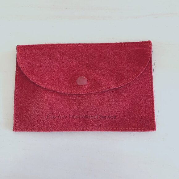 CARTIER Suede Red Lined Snap Closure Jewlery Gift Storage Bag Pouch - Picture 1 of 8